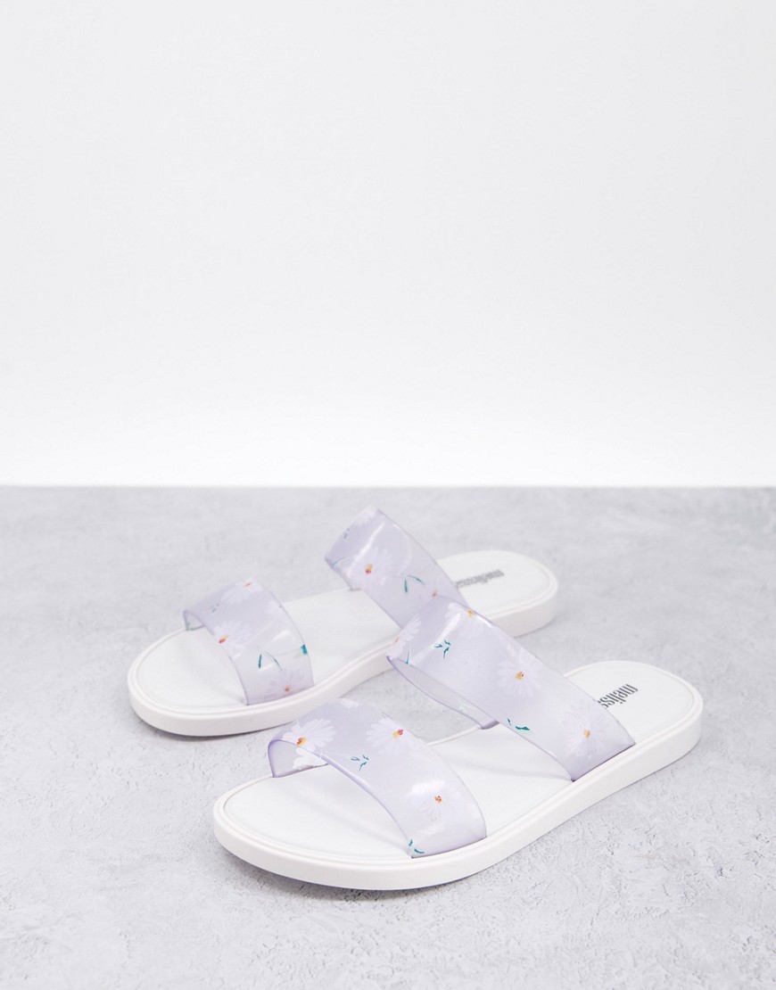 Melissa – Bubble – Sandalen in Weiß mit Gänseblümchen-Print und doppeltem R günstig online kaufen