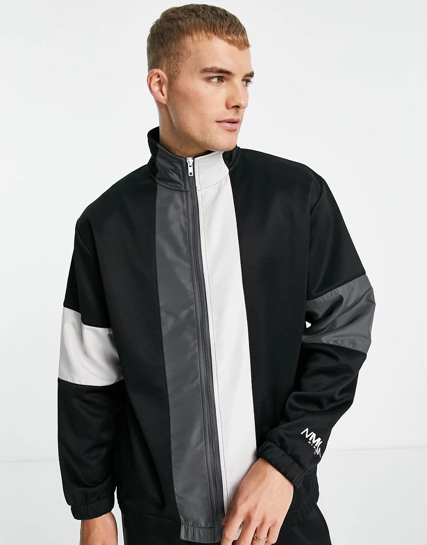 Topman – Trainingsjacke in Schwarz mit Blockfarbendesign, Kombiteil günstig online kaufen