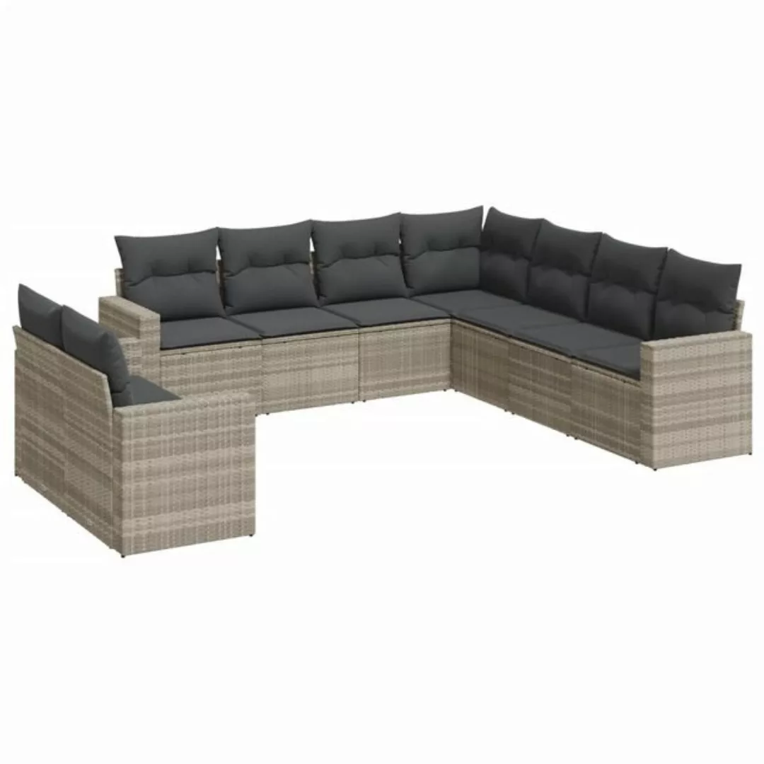 vidaXL Sofaelement 9-tlg. Garten-Sofagarnitur mit Kissen Hellgrau Poly Ratt günstig online kaufen