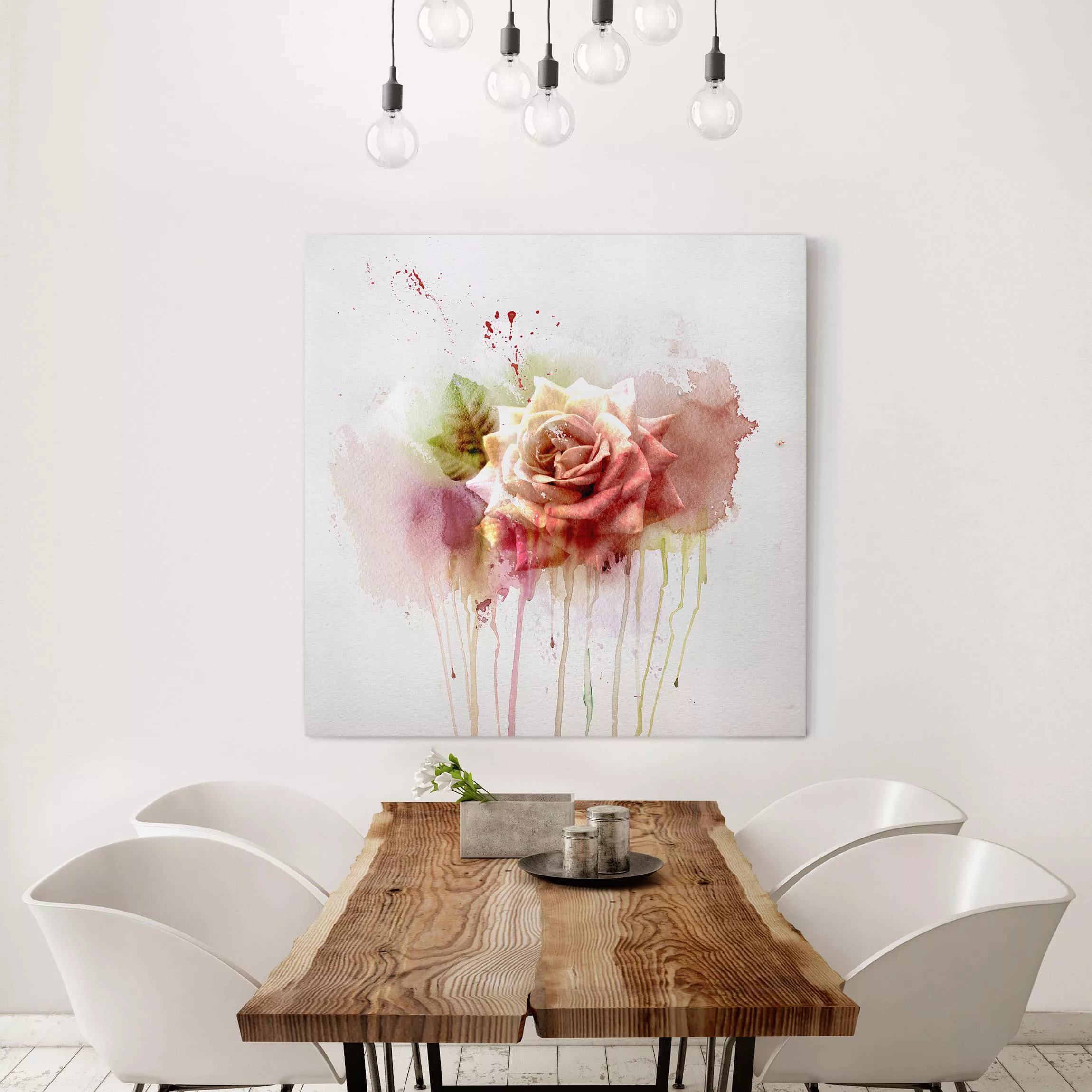 Leinwandbild Blumen - Quadrat Aquarell Rose günstig online kaufen