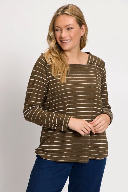Ulla Popken Rundhalsshirt Shirt Streifen Carree-Ausschnitt Langarm günstig online kaufen