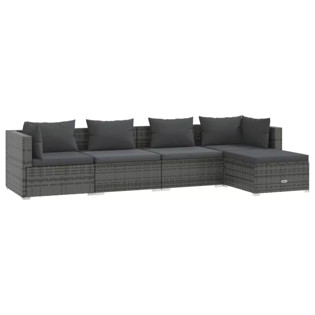 Vidaxl 5-tlg. Garten-lounge-set Mit Kissen Poly Rattan Grau günstig online kaufen