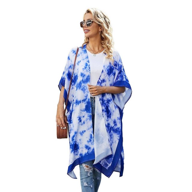 AUKUU Strandkleid gefärbte blaue Druck-Frühlingsdamen Überwurf Sonnenschutz günstig online kaufen