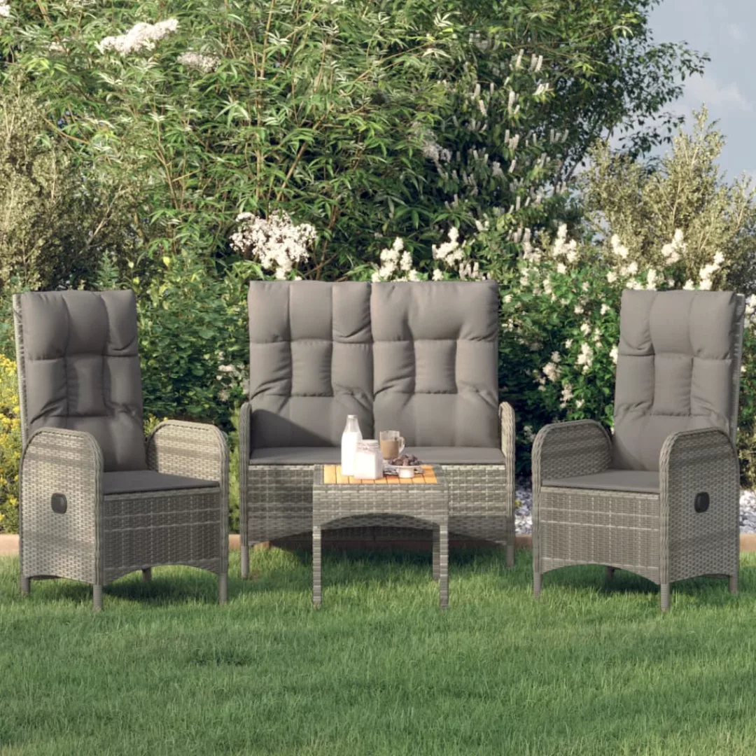 Vidaxl 4-tlg. Garten-essgruppe Mit Kissen Grau Poly Rattan günstig online kaufen