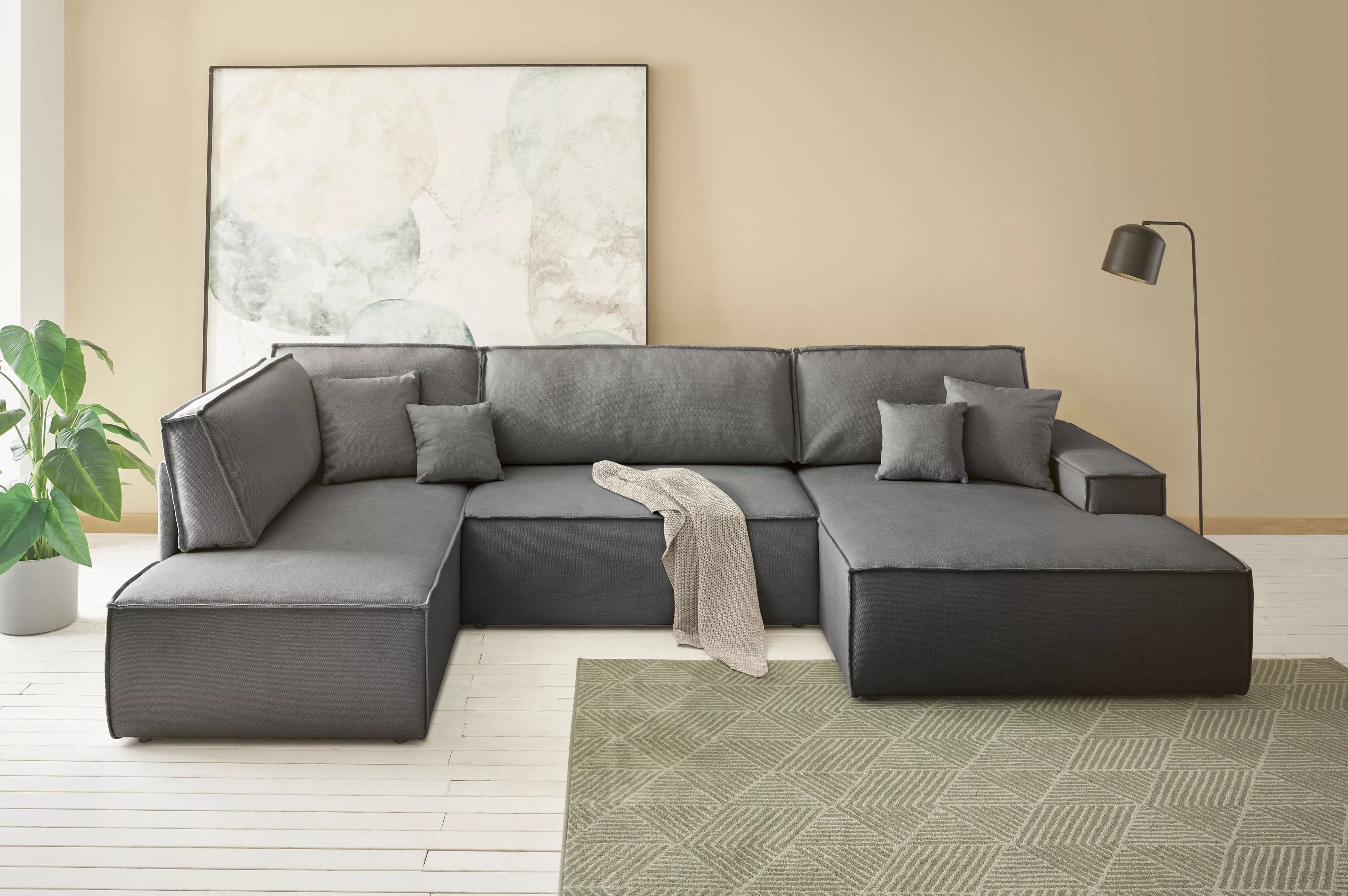 andas Wohnlandschaft FINNLEY U-Form XXL 329 cm, Schlafsofa, Schlaffunktion günstig online kaufen