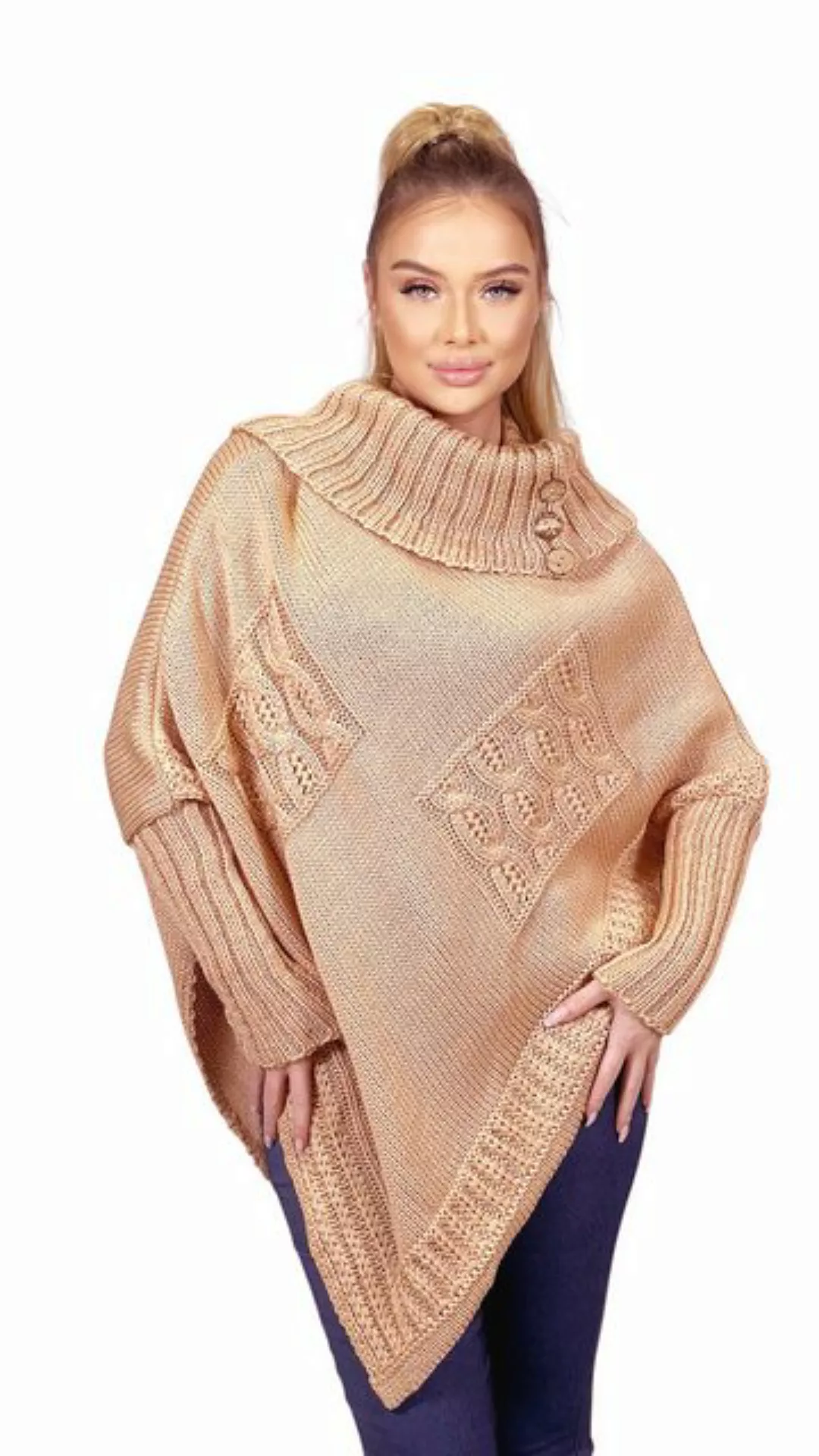 Mississhop Strickponcho Poncho Strick Sweatshirt Pullover Umhang Überwurf M günstig online kaufen