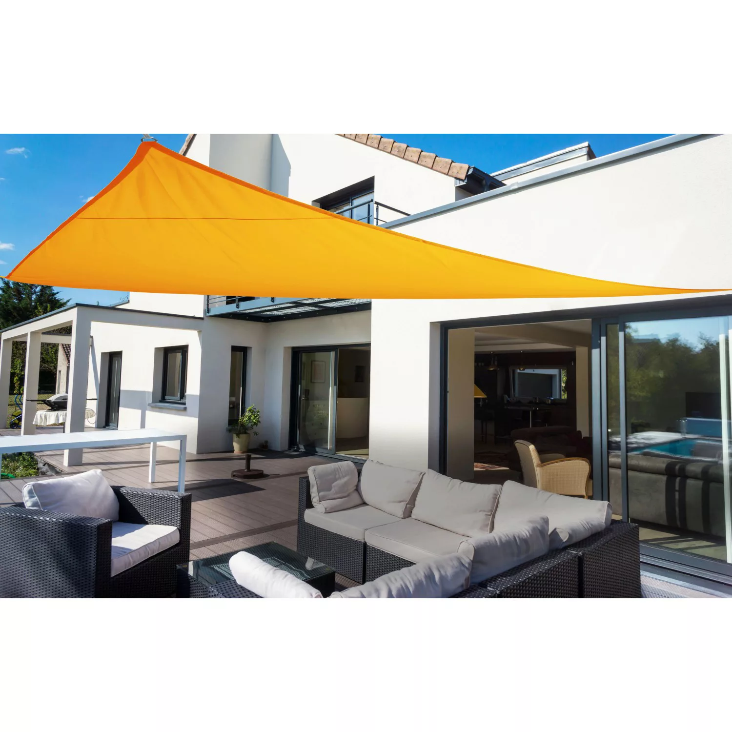Polyester Sonnensegel mit Regenschutz Dreieck 460 cm Sonnengelb günstig online kaufen