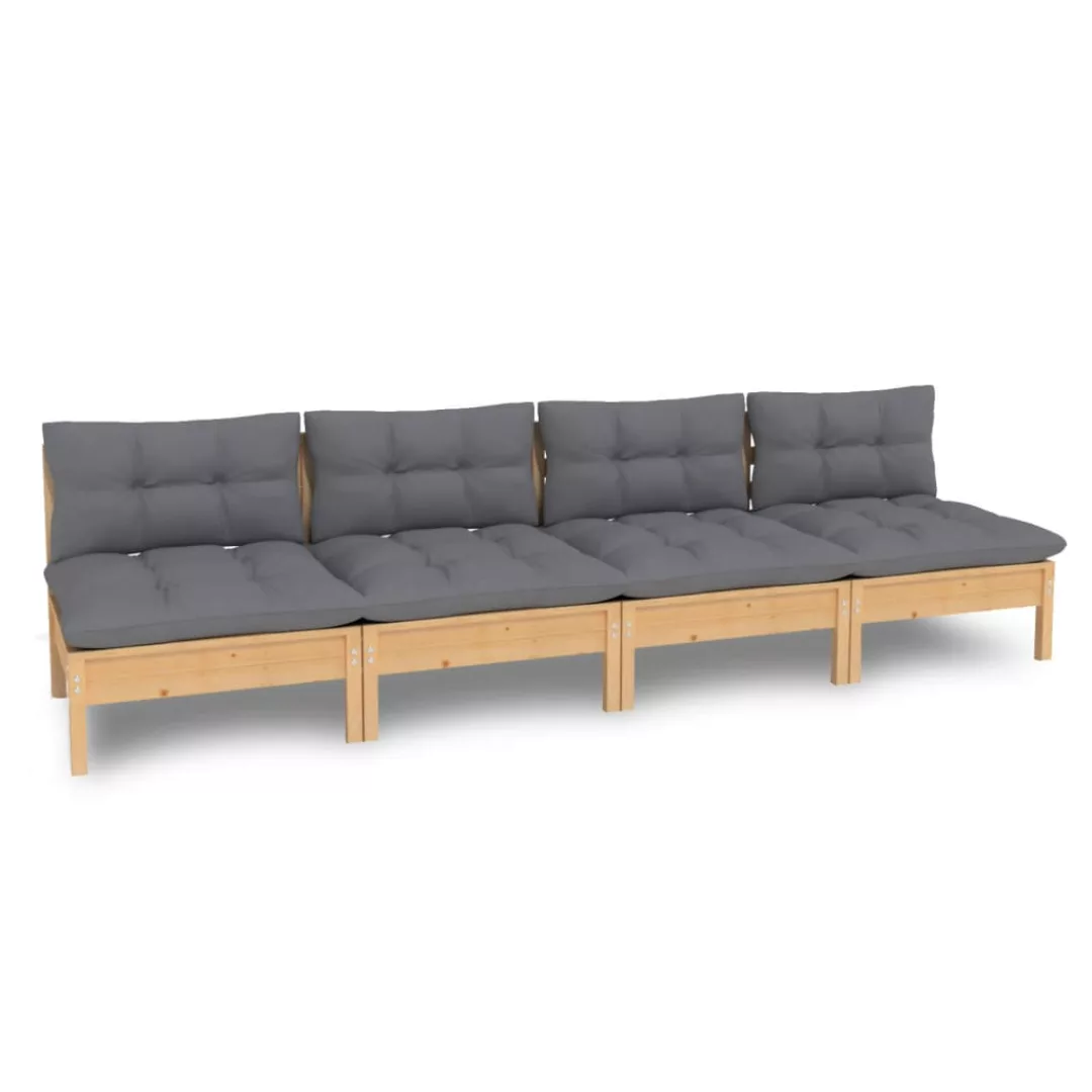 4-sitzer-gartensofa Mit Grauen Kissen Massivholz Kiefer günstig online kaufen