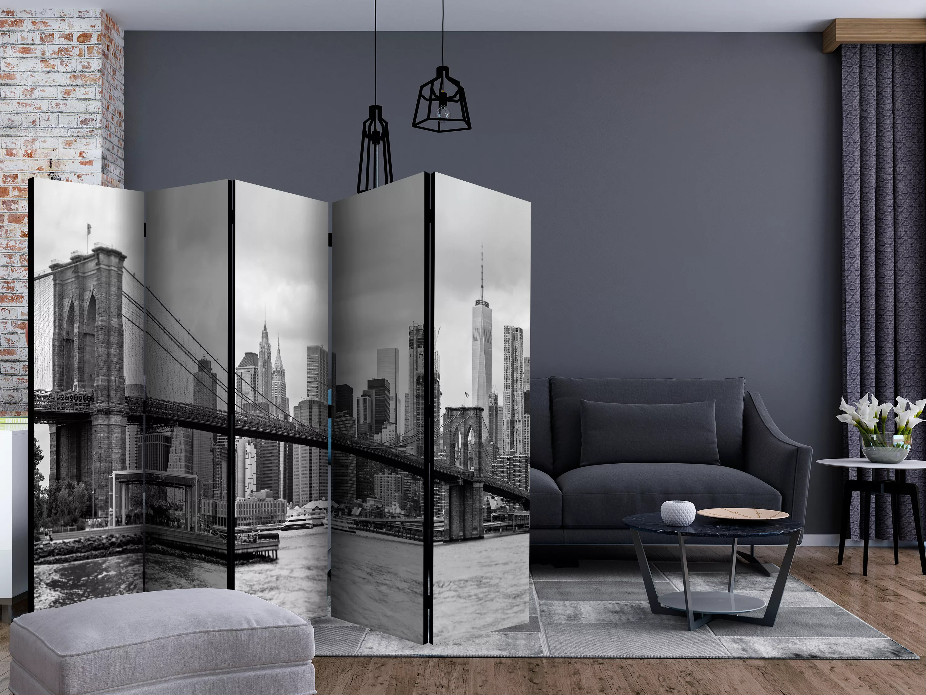 5-teiliges Paravent - Road To Manhattan (black And White) Ii [room Dividers günstig online kaufen