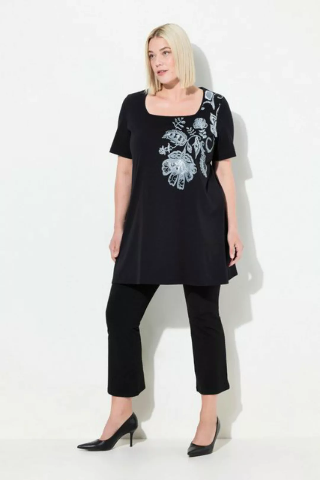 Ulla Popken Longshirt Longshirt A-Linie Blumendruck ab der Schulter günstig online kaufen