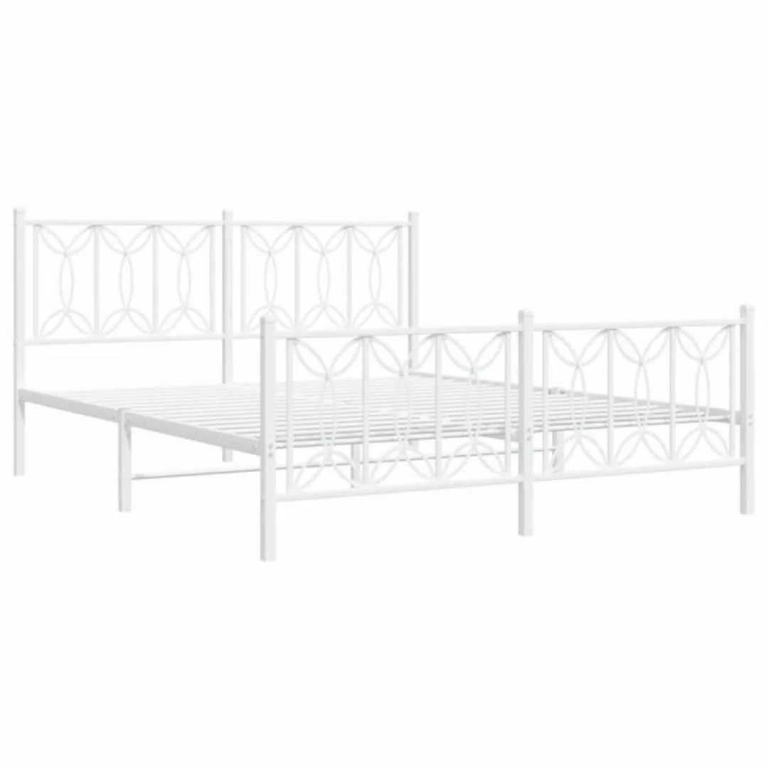 vidaXL Bett Bettgestell mit Kopf- und Fußteil Metall Weiß 150x200 cm günstig online kaufen