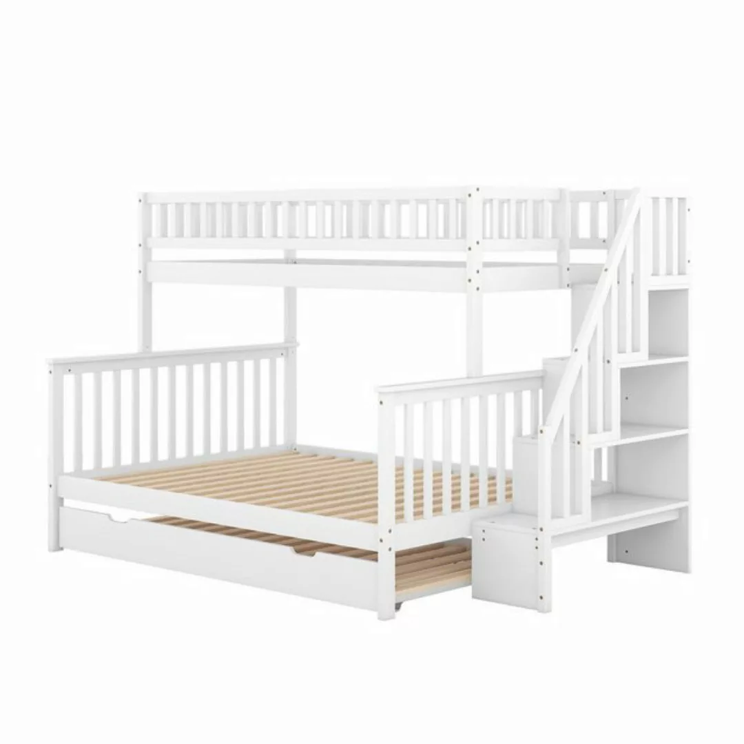 Odikalo Kinderbett Etagenbett mit Rollbett und Treppe, weiß, 90x200cm + 140 günstig online kaufen