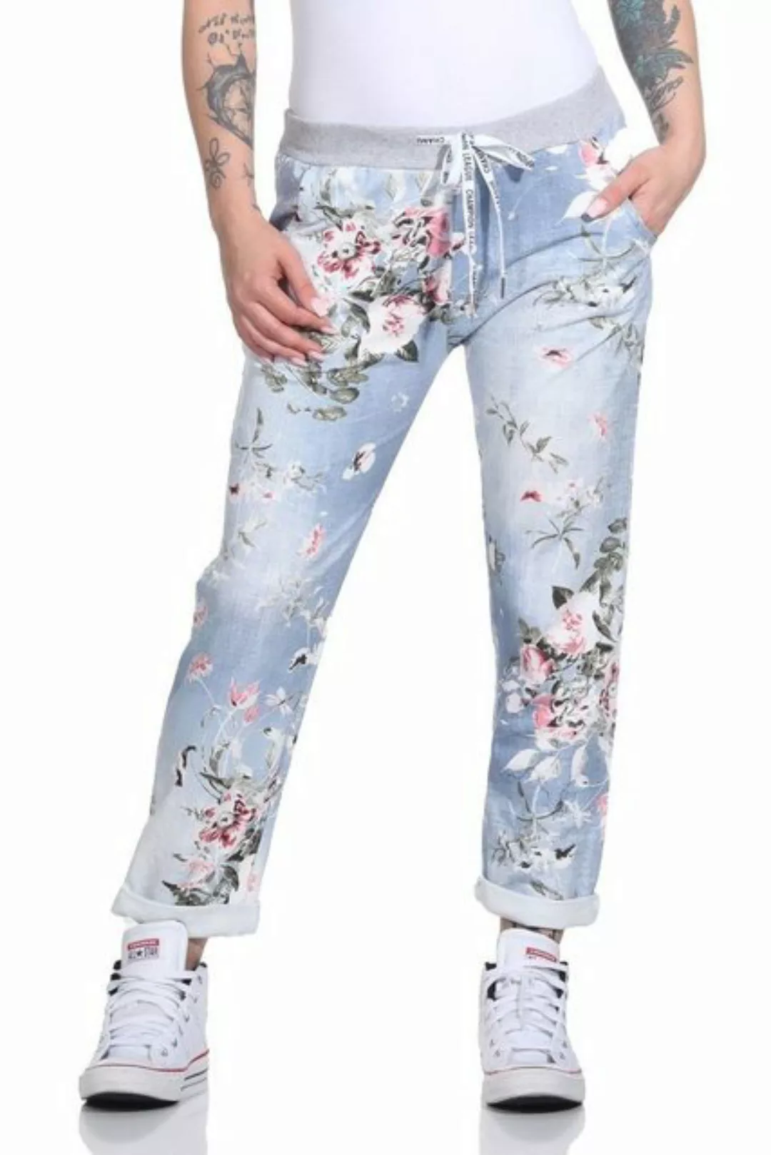 Mississhop Chinohose Damen Hose Blumen Jogginghose Baumwolle gemustert M. 2 günstig online kaufen