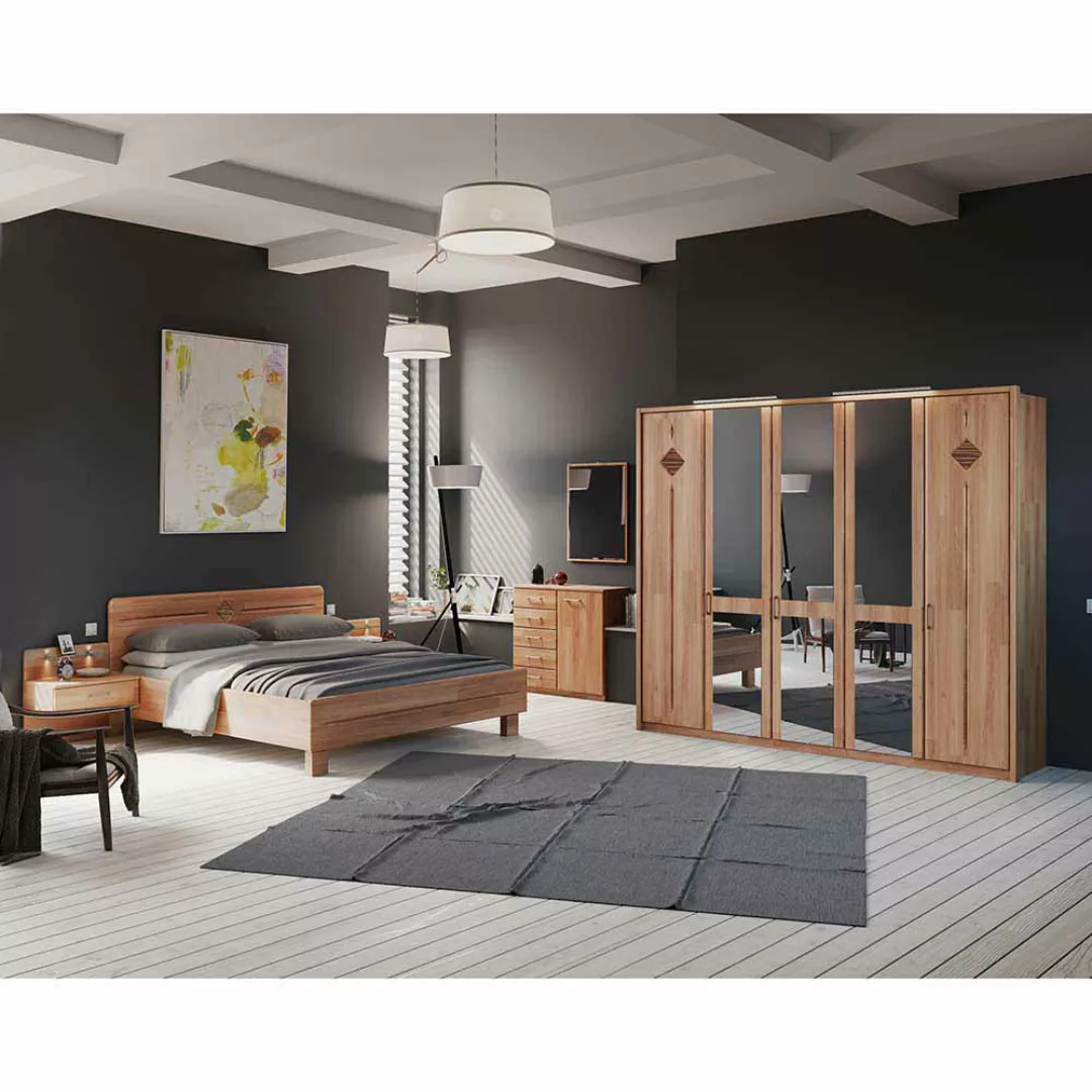 Schlafzimmereinrichtung aus Erle 180x200 cm (sechsteilig) günstig online kaufen