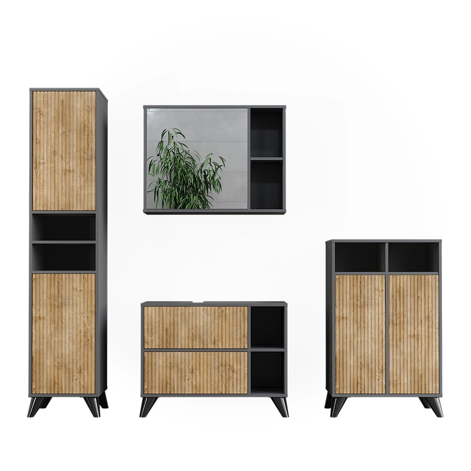 Vicco Badmöbel-Set Leano Anthrazit/Bergeiche 80 cm Set 4 günstig online kaufen