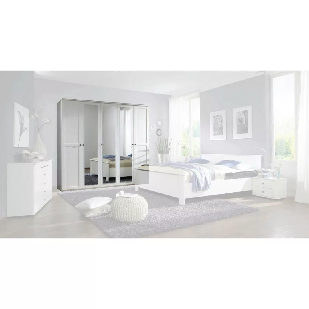 Kleiderschrank Landhaus Stil mit Spiegel 270 cm breit Weiß CHALET günstig online kaufen
