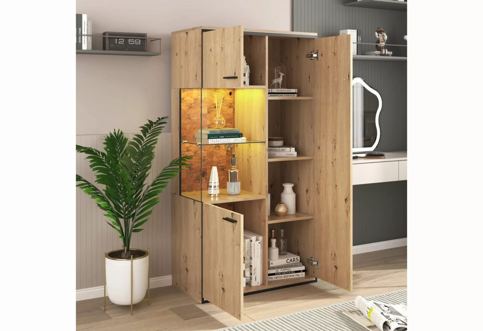 WISHDOR Vitrine mit LED-Beleuchtung - 150Hx78Bx40Tcm - Glastür (Schrank mit günstig online kaufen