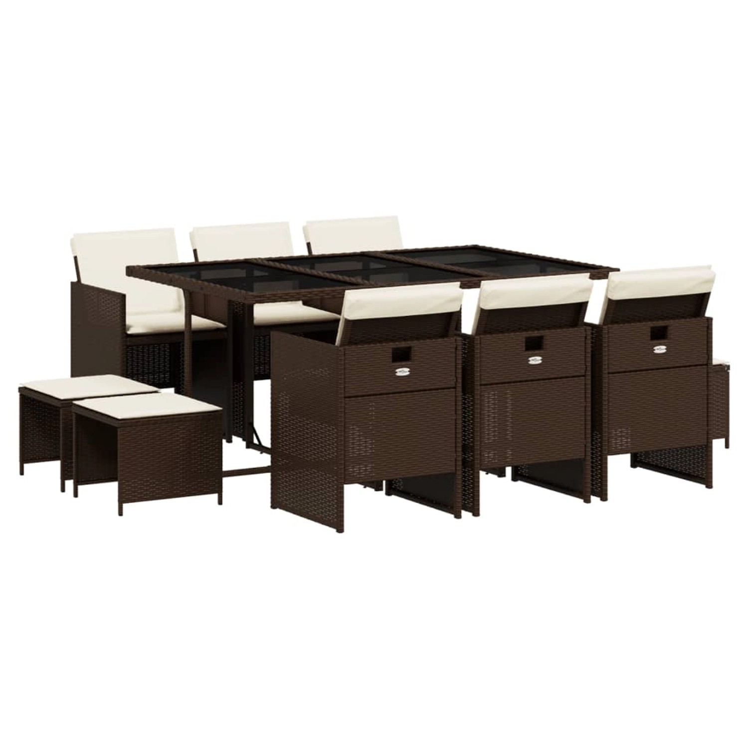vidaXL 11-Tlg Garten-Essgruppe mit Kissen Braun Poly Rattan 3210609 günstig online kaufen