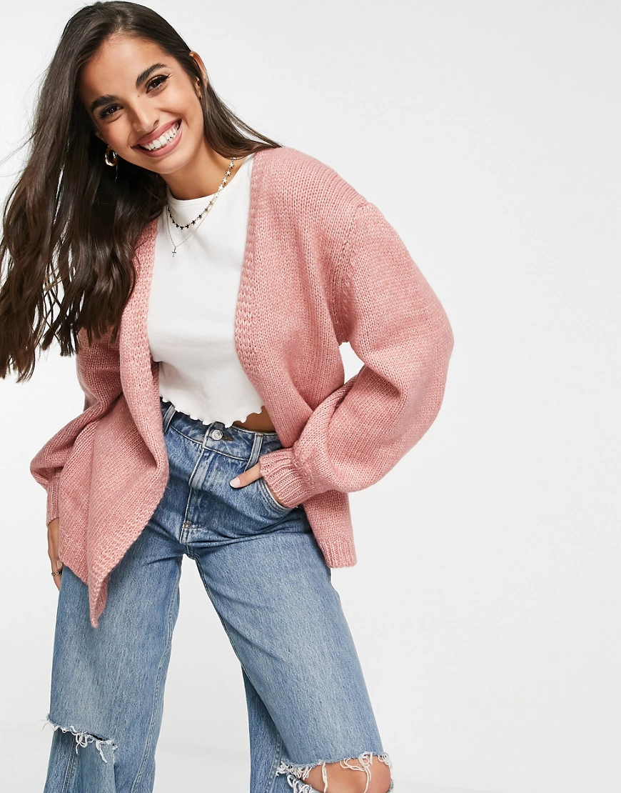 ASOS DESIGN – Grobe Oversize-Strickjacke in Rosé-Rosa günstig online kaufen