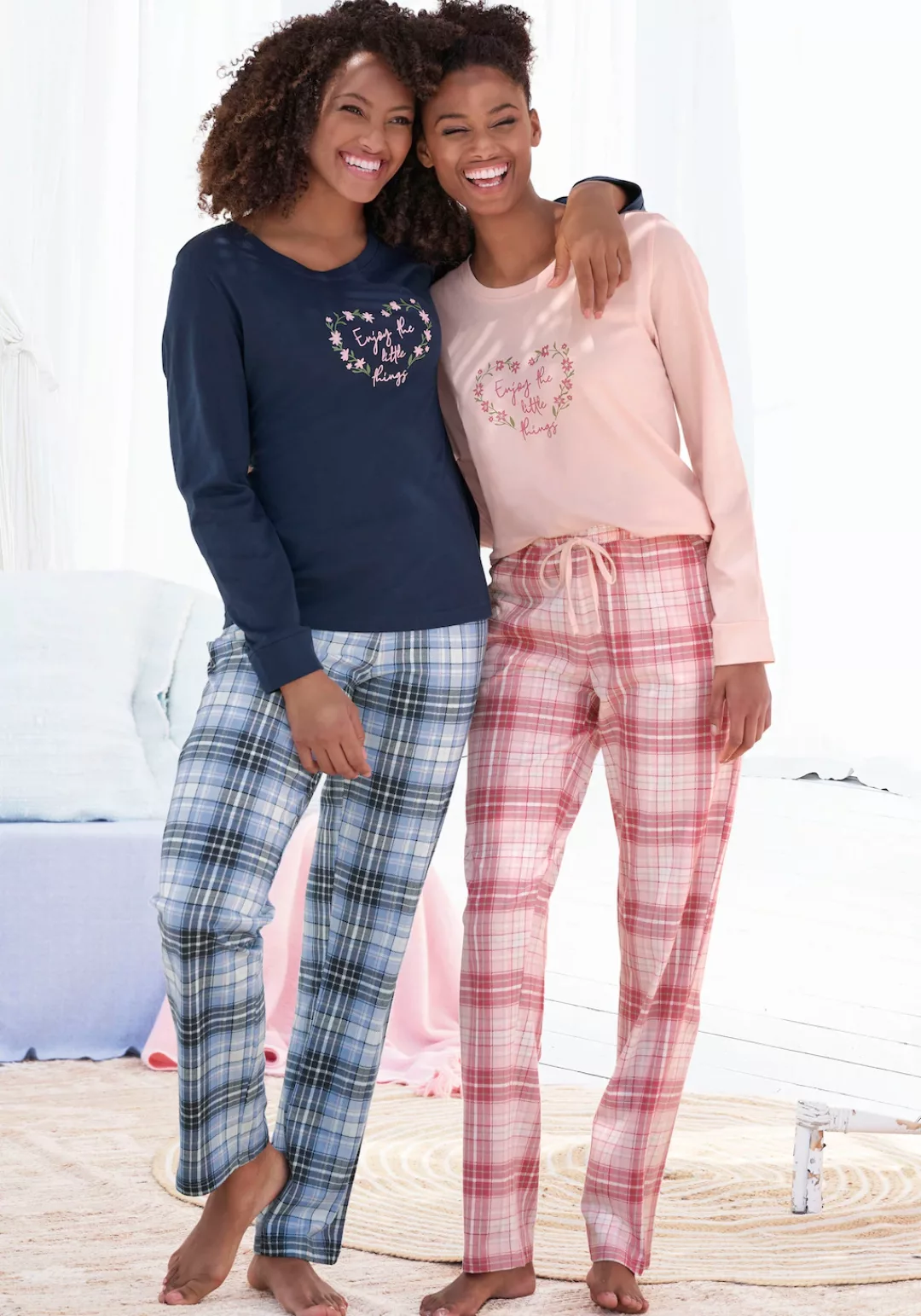 Vivance Dreams Pyjama, (4 tlg., 2 Stück), mit Karo- und Blumendruck im Dopp günstig online kaufen