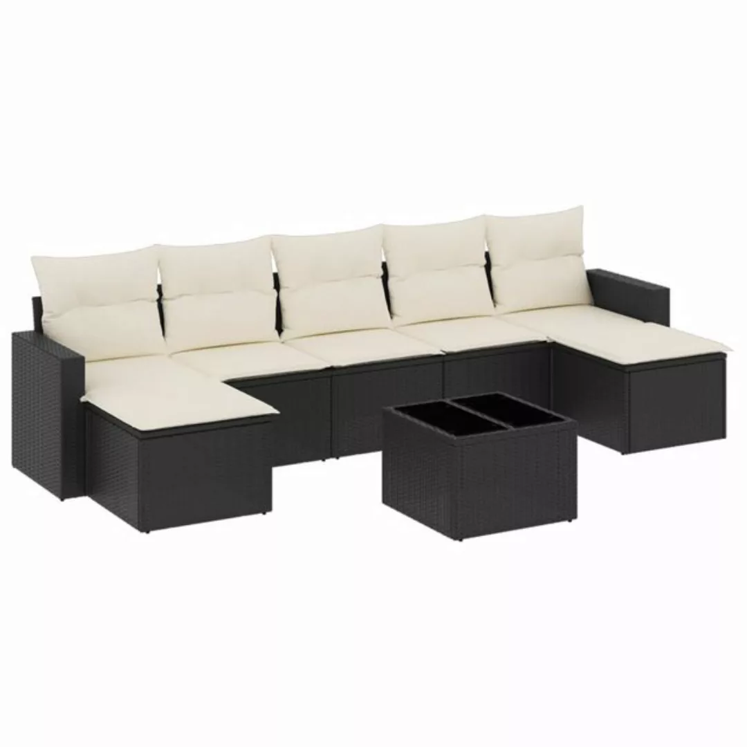 vidaXL Sofaelement 8-tlg. Garten-Sofagarnitur mit Kissen Schwarz Poly Ratta günstig online kaufen