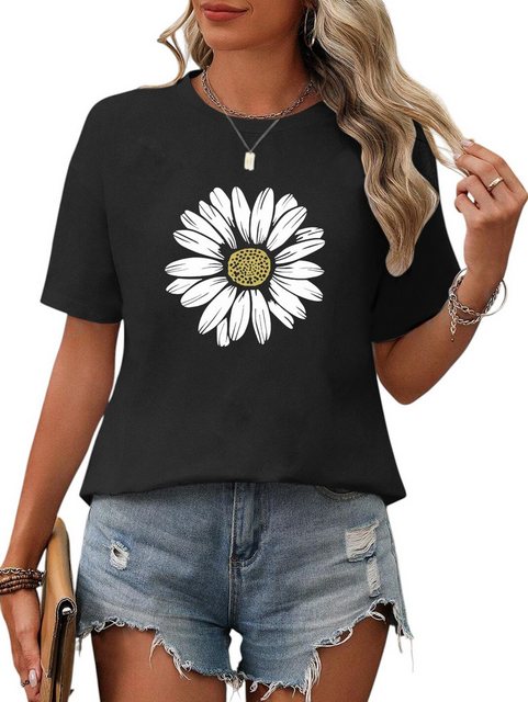 PYL Oversize-Shirt Damen Sommer Casual T-Shirt mit Sonnenblume Print Tee günstig online kaufen