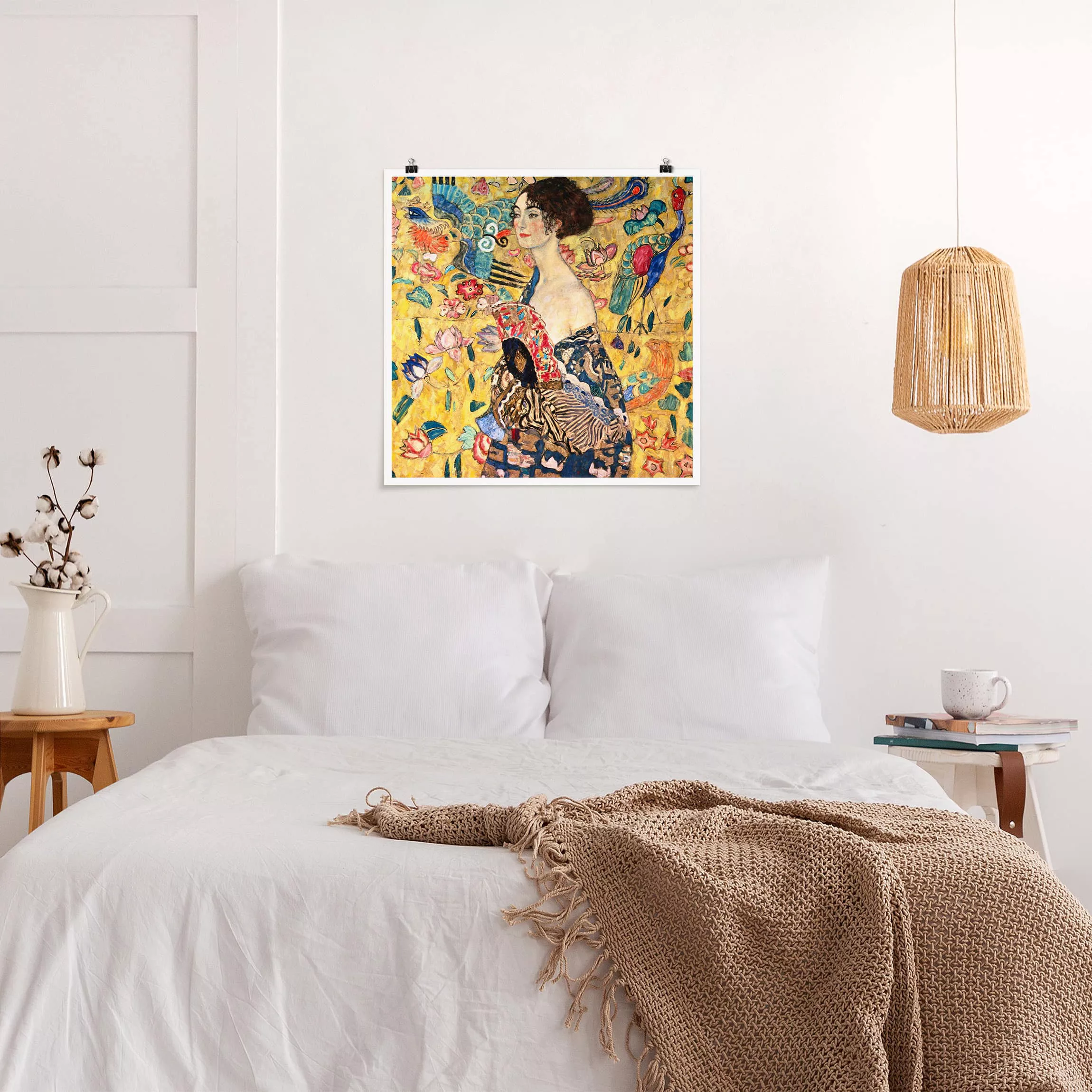 Poster Kunstdruck - Quadrat Gustav Klimt - Dame mit Fächer günstig online kaufen