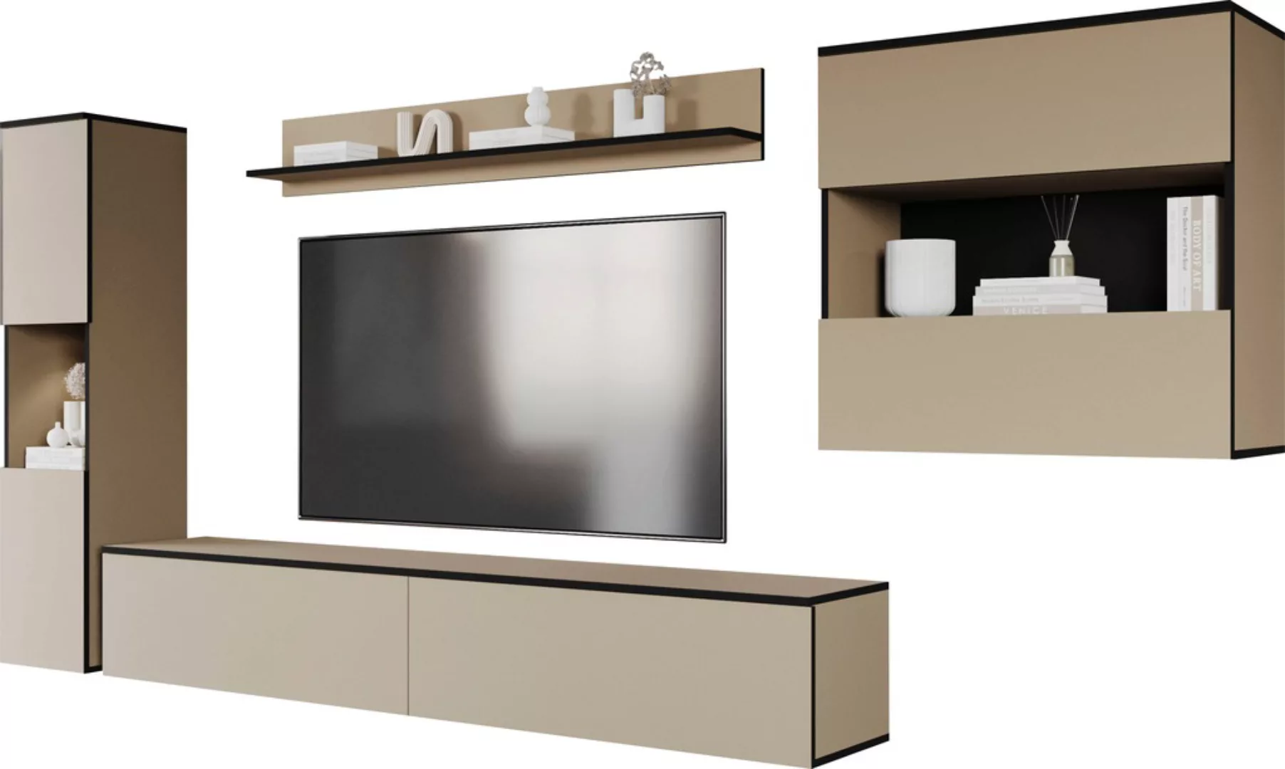 INOSIGN Wohnwand "PARIS", (Komplett-Set, 4 St.), TV-Wand 300cm breite, grif günstig online kaufen