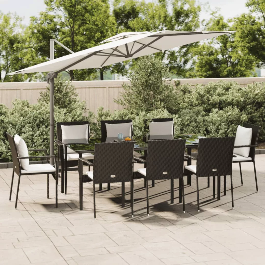 Vidaxl 9-tlg. Garten-lounge-set Mit Kissen Schwarz Poly Rattan günstig online kaufen