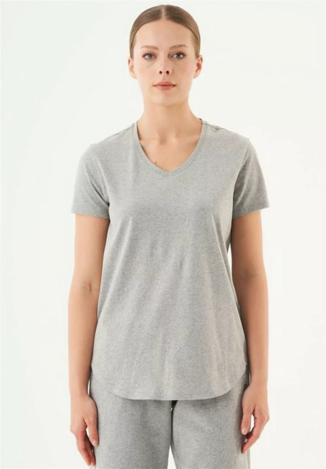 ORGANICATION T-Shirt Tuba-Women's V-Neck Basic T-Shirt in Grey Melange günstig online kaufen