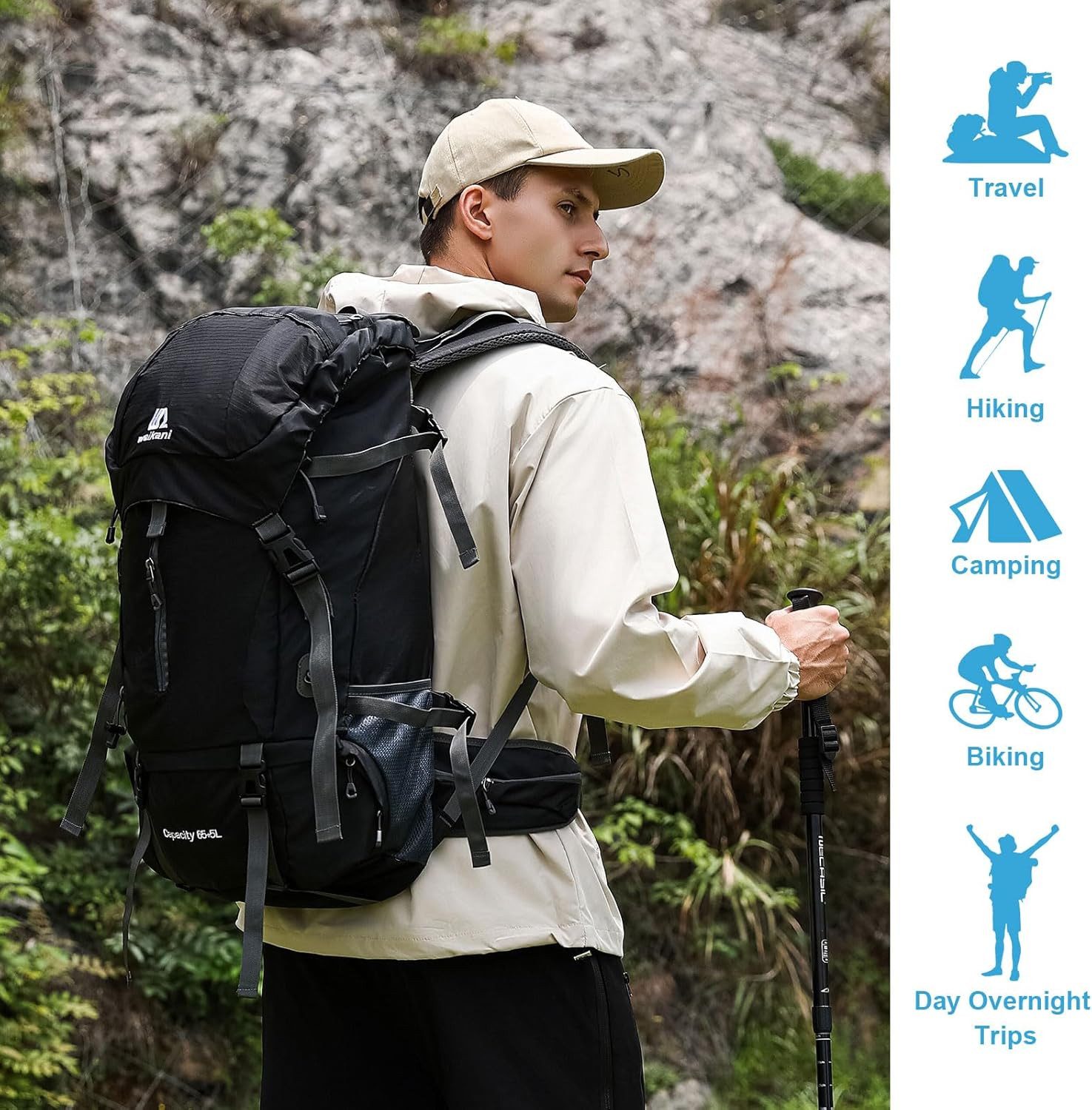 ibettertec Wanderrucksack, 70L Trekkingrucksack Reiserucksack Outdoorrucksa günstig online kaufen