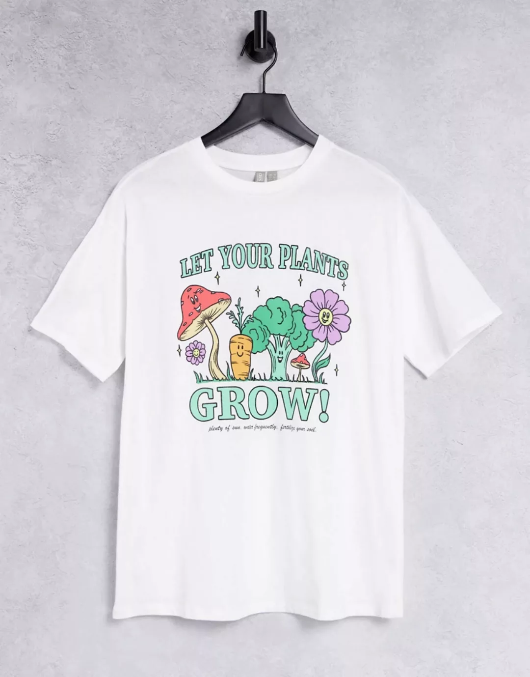 ASOS DESIGN – Oversize-T-Shirt in Weiß mit „Let your plants grow“-Grafik günstig online kaufen