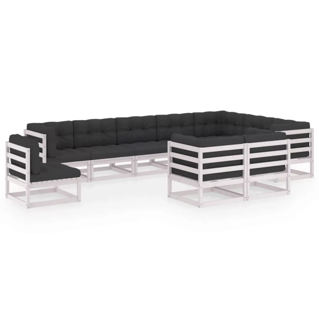 10-tlg. Garten-lounge-set Mit Kissen Weiß Kiefer Massivholz günstig online kaufen