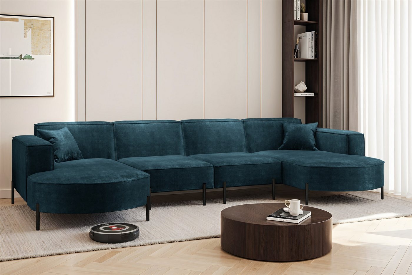 Fun Möbel Wohnlandschaft Sofa U-Form VALENCIA XL in Stoff, Für Saugroboter günstig online kaufen