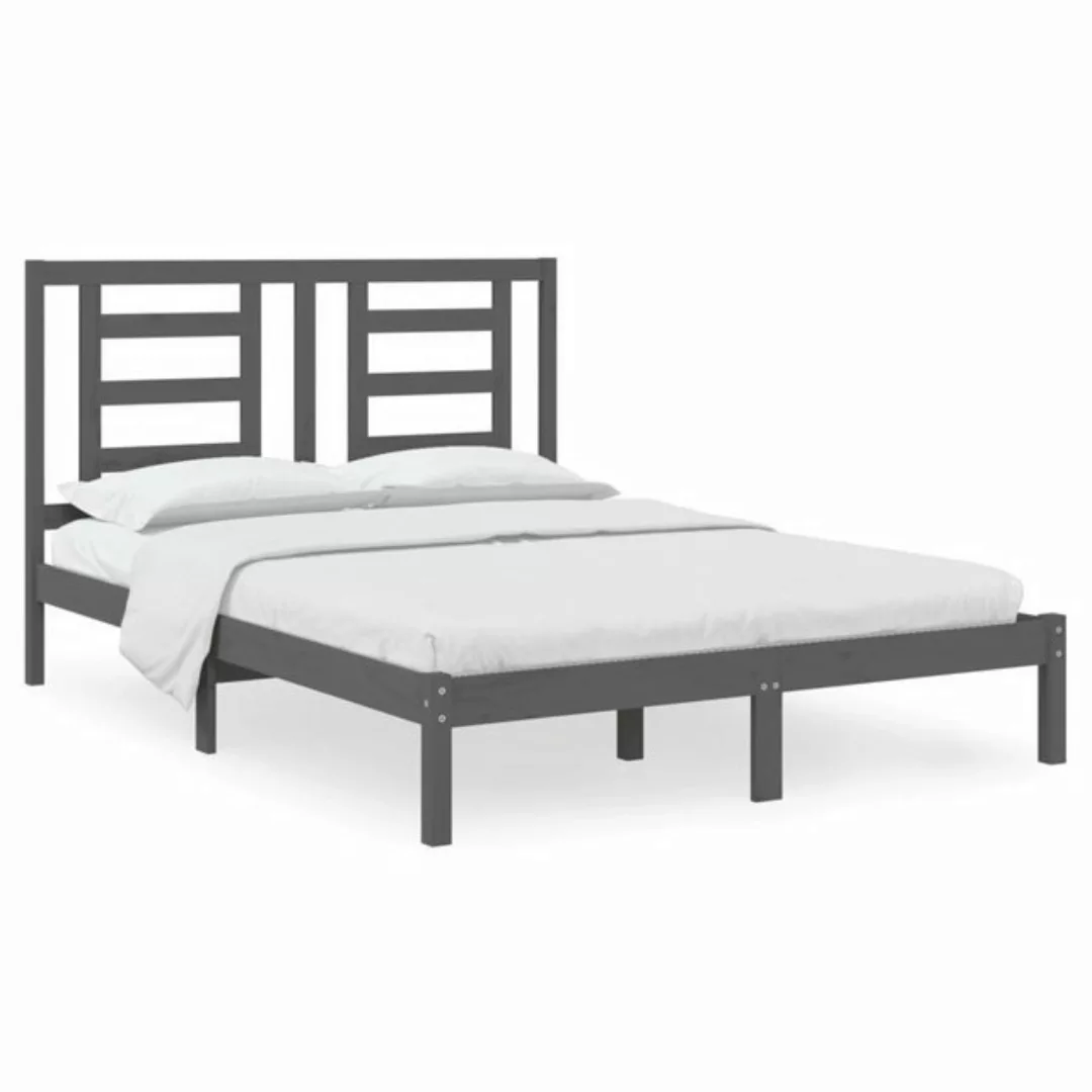 vidaXL Bettgestell Massivholzbett Grau Kiefer 150x200 cm 5FT King Size Bett günstig online kaufen