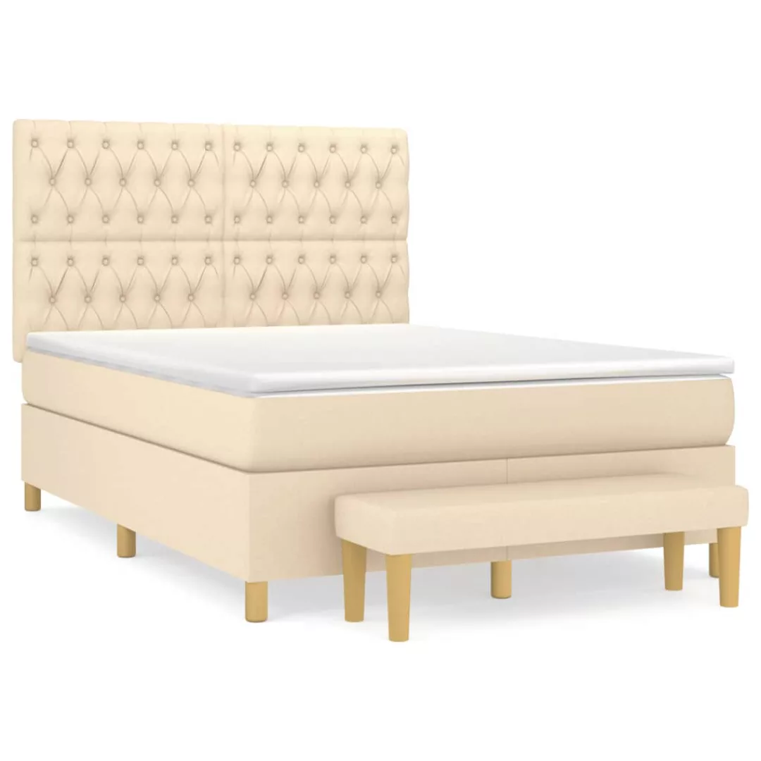 Vidaxl Boxspringbett Mit Matratze Creme 140x200 Cm Stoff günstig online kaufen