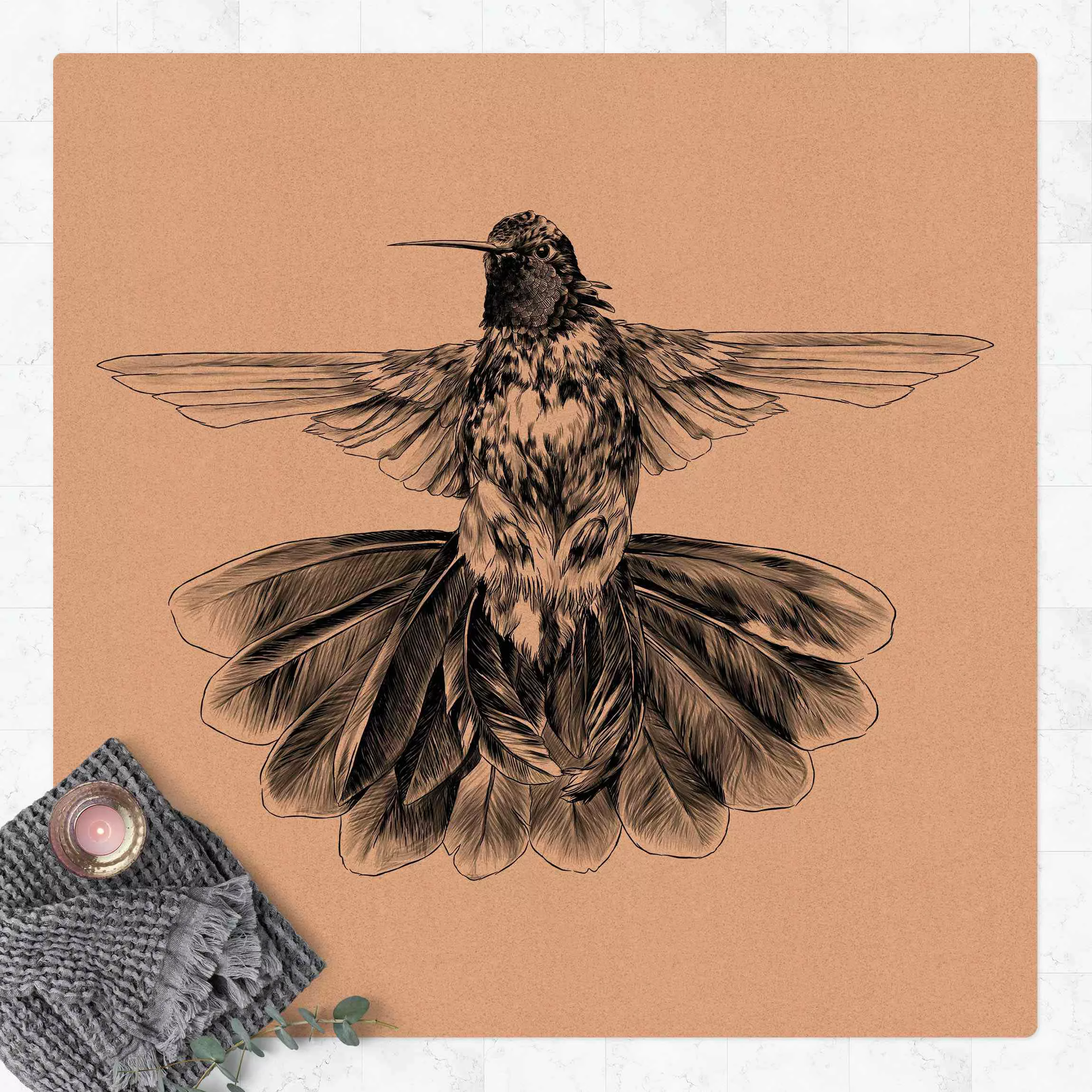 Kork-Teppich Illustration fliegender Kolibri Schwarz günstig online kaufen