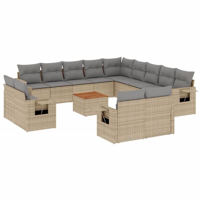 vidaXL Sofaelement 14-tlg. Garten-Sofagarnitur mit Kissen Beige Poly Rattan günstig online kaufen