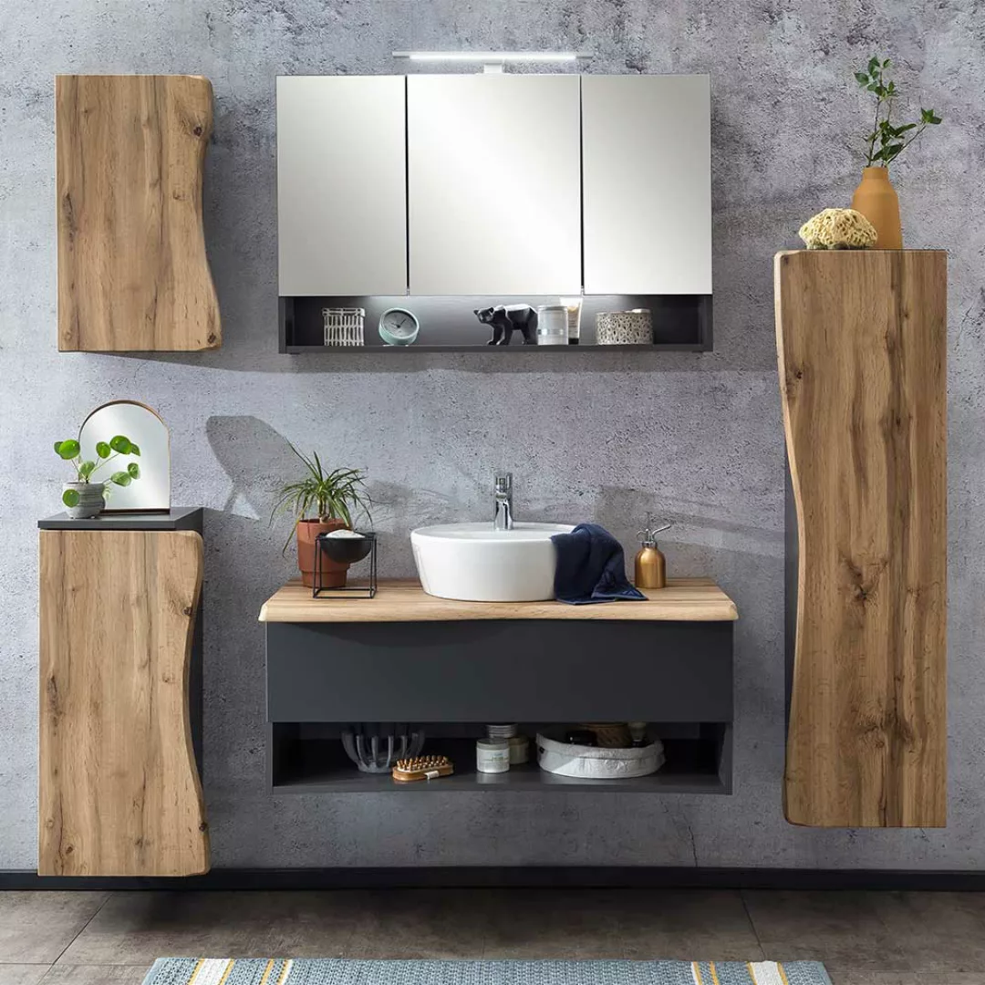 Landhaus Badezimmermöbel mit Waschbecken Baumkante NB (fünfteilig) günstig online kaufen