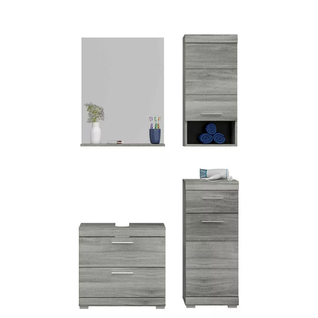 Möbel für Gäste Bad 97 cm breit Holzoptik Rauchgrau (vierteilig) günstig online kaufen