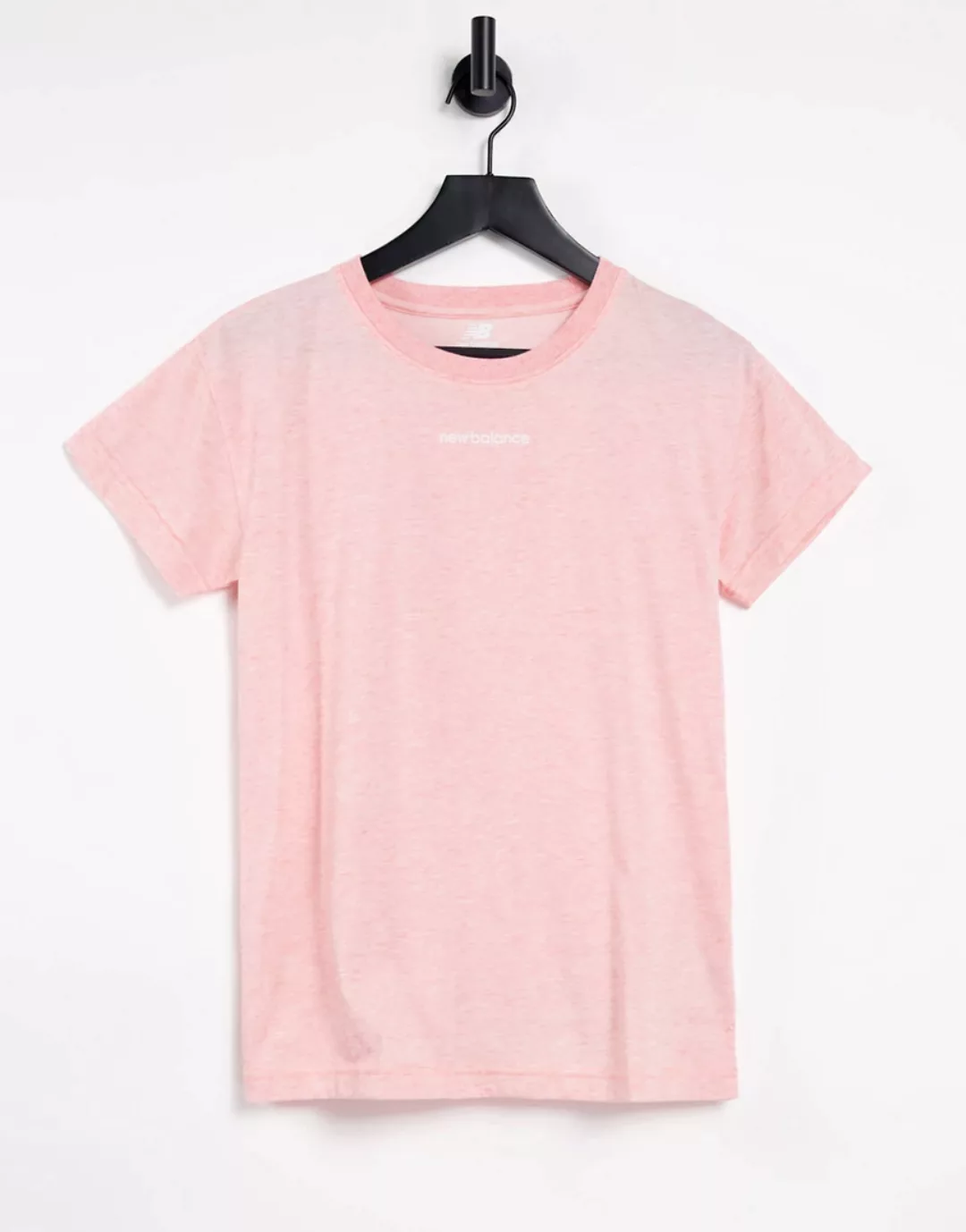 New Balance – Relentless – T-Shirt in Rosa mit Rundhalsausschnitt und klein günstig online kaufen