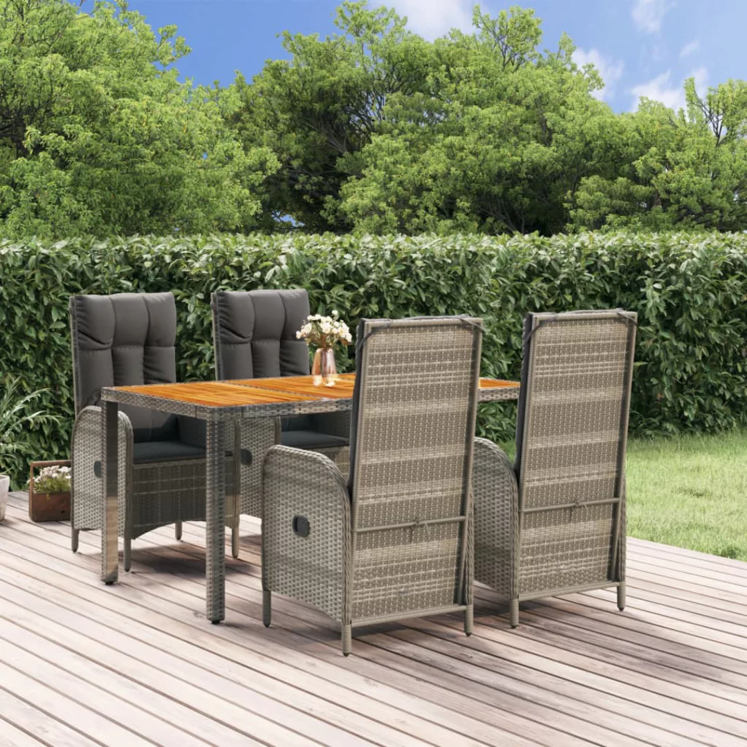 Vidaxl 5-tlg. Garten-essgruppe Mit Kissen Grau Poly Rattan günstig online kaufen