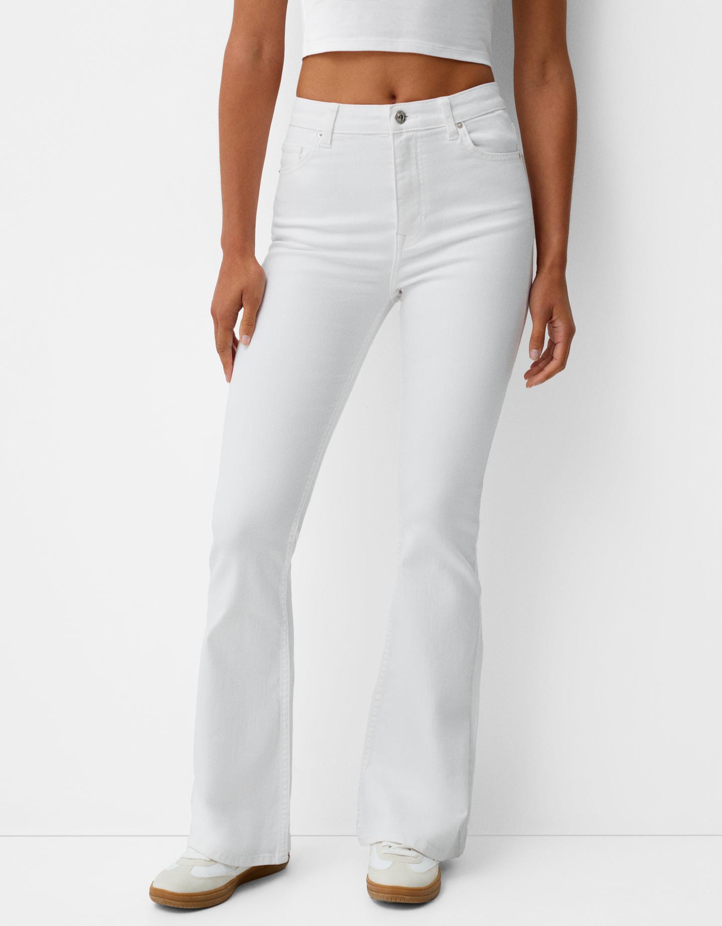 Bershka Jeans-Schlaghose Damen 32 Weiss günstig online kaufen