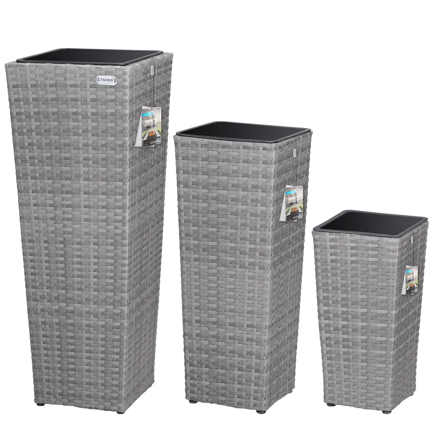 Polyrattan Blumentopf 3er-Set Grau günstig online kaufen