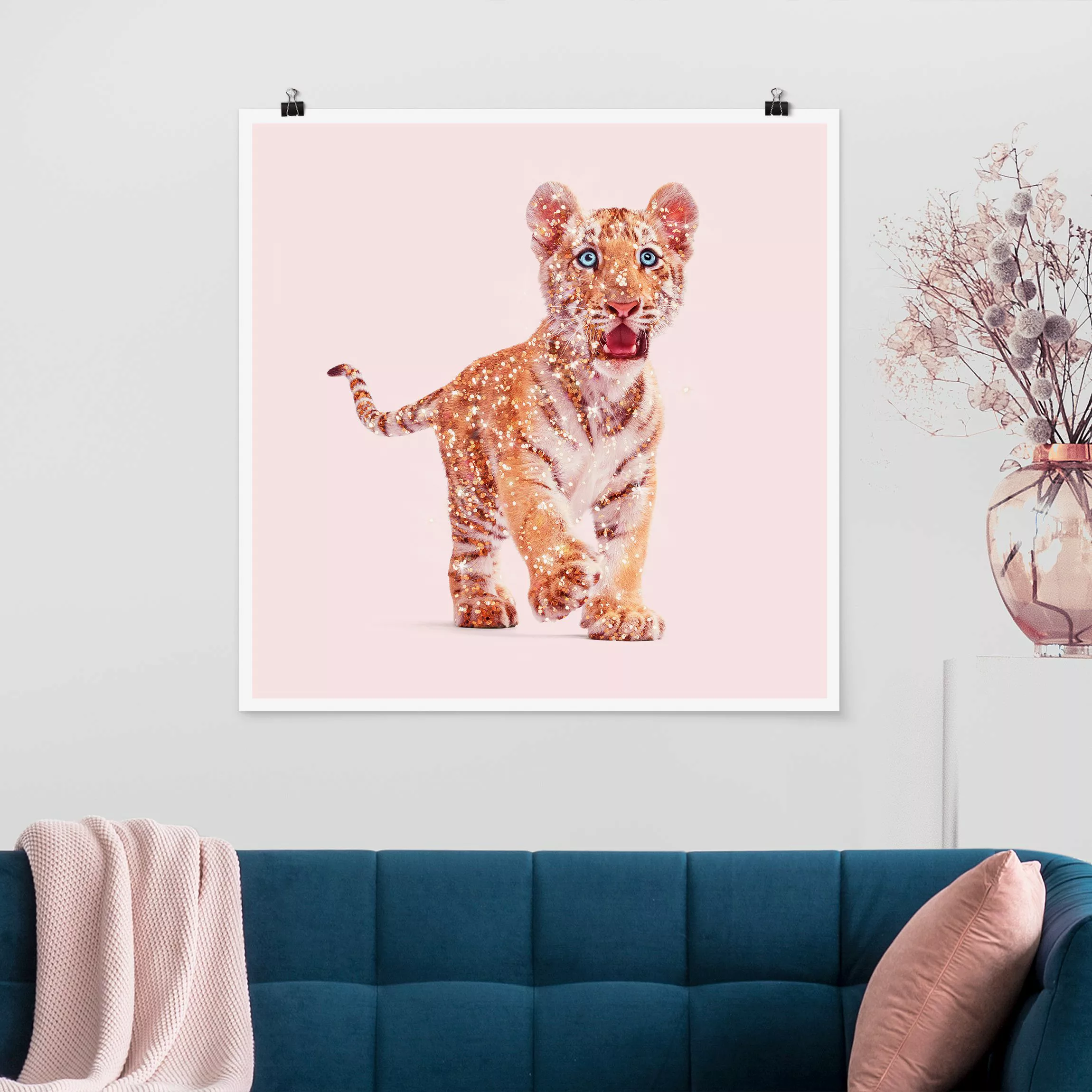 Poster Tiere - Quadrat Tiger mit Glitzer günstig online kaufen
