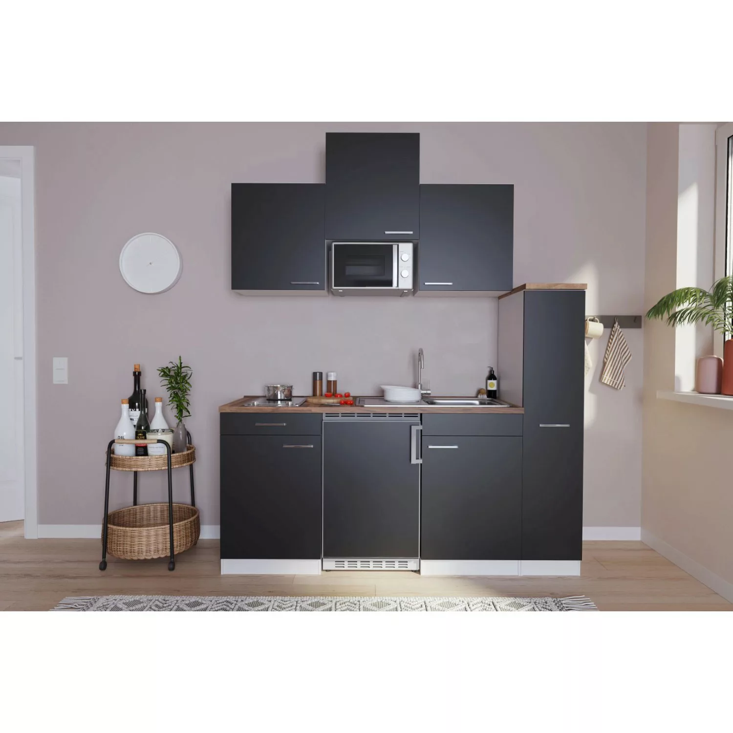 Respekta Küchenzeile KB180WSMIC 180 cm Schwarz-Weiß günstig online kaufen