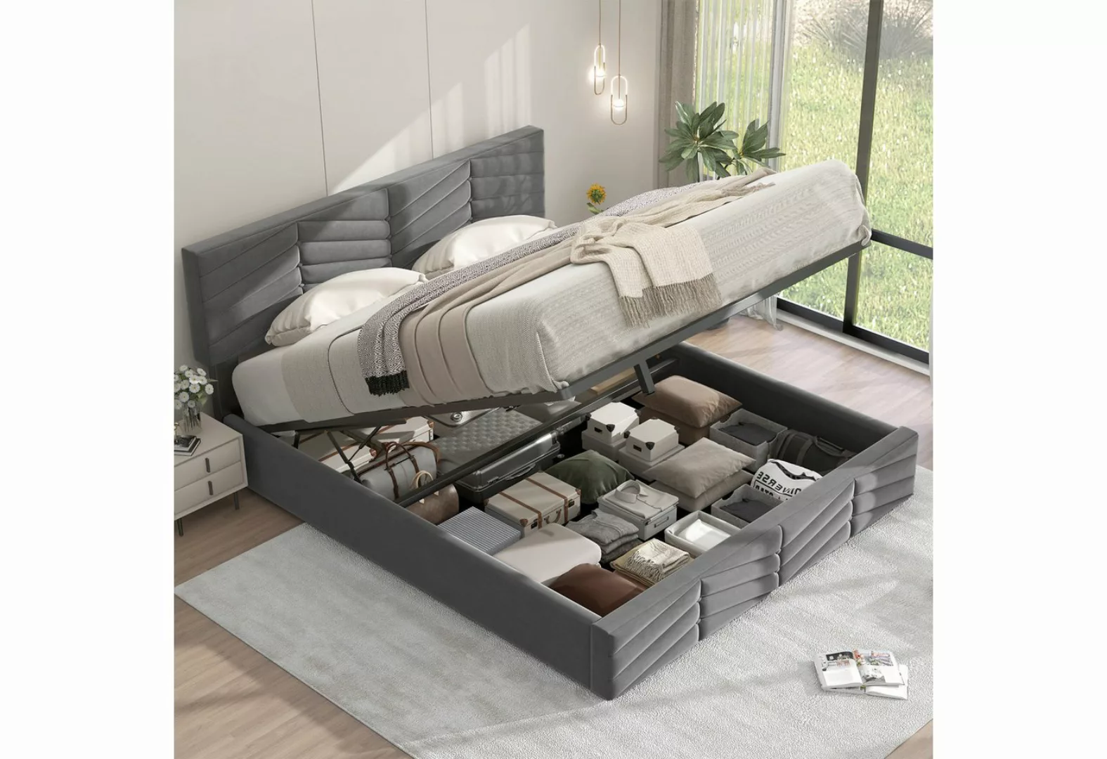 KLAM HOME Polsterbett Doppelbett Hydraulisches Bett mit höhenverstellbarem günstig online kaufen
