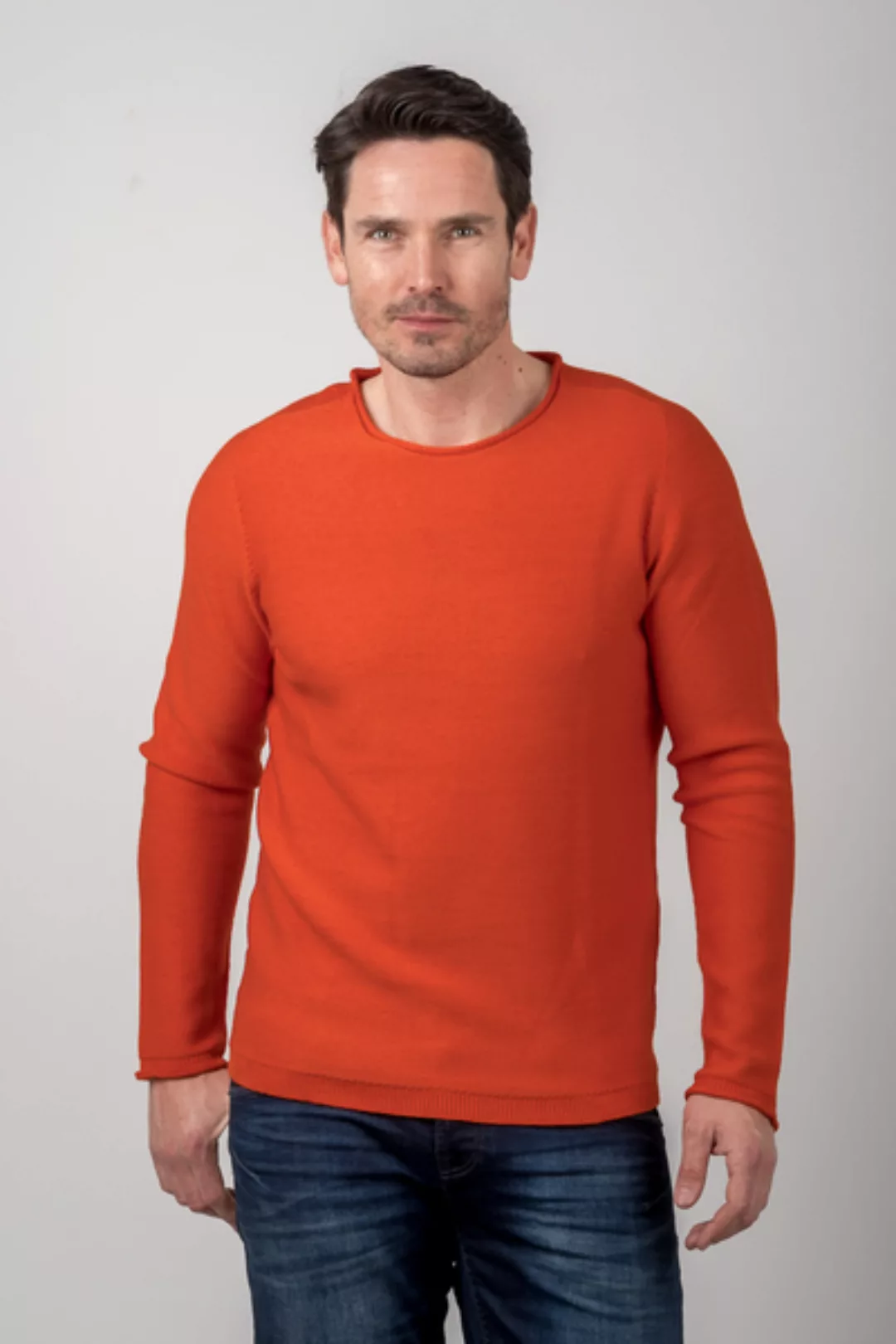 R-neck Merino Strickpullover Orange günstig online kaufen