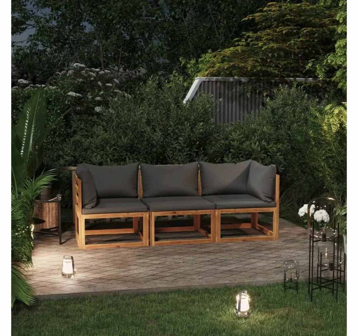 furnicato Loungesofa 3-Sitzer-Gartensofa mit Auflage Akazie Massivholz günstig online kaufen