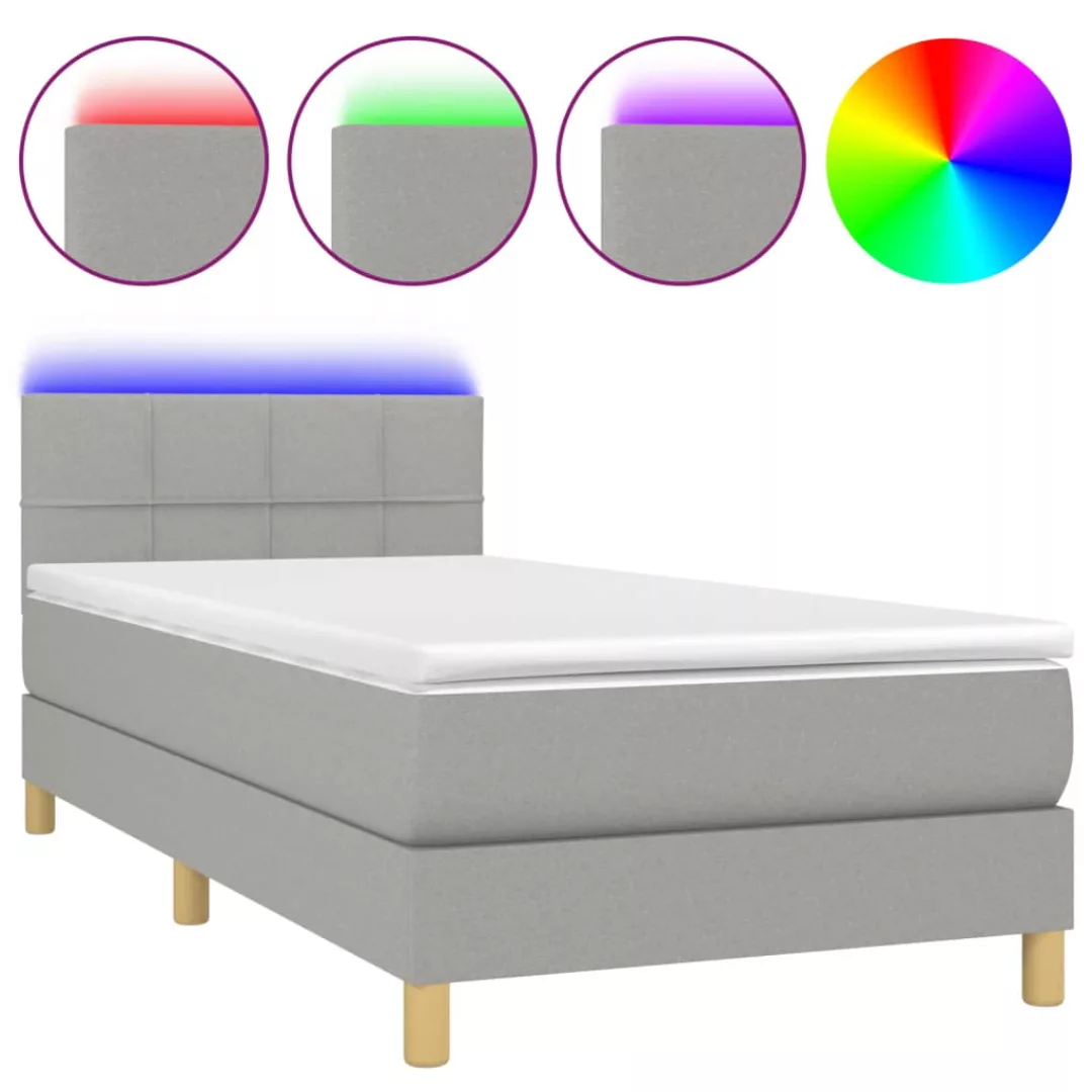 Vidaxl Boxspringbett Mit Matratze & Led Hellgrau 90x200 Cm Stoff günstig online kaufen